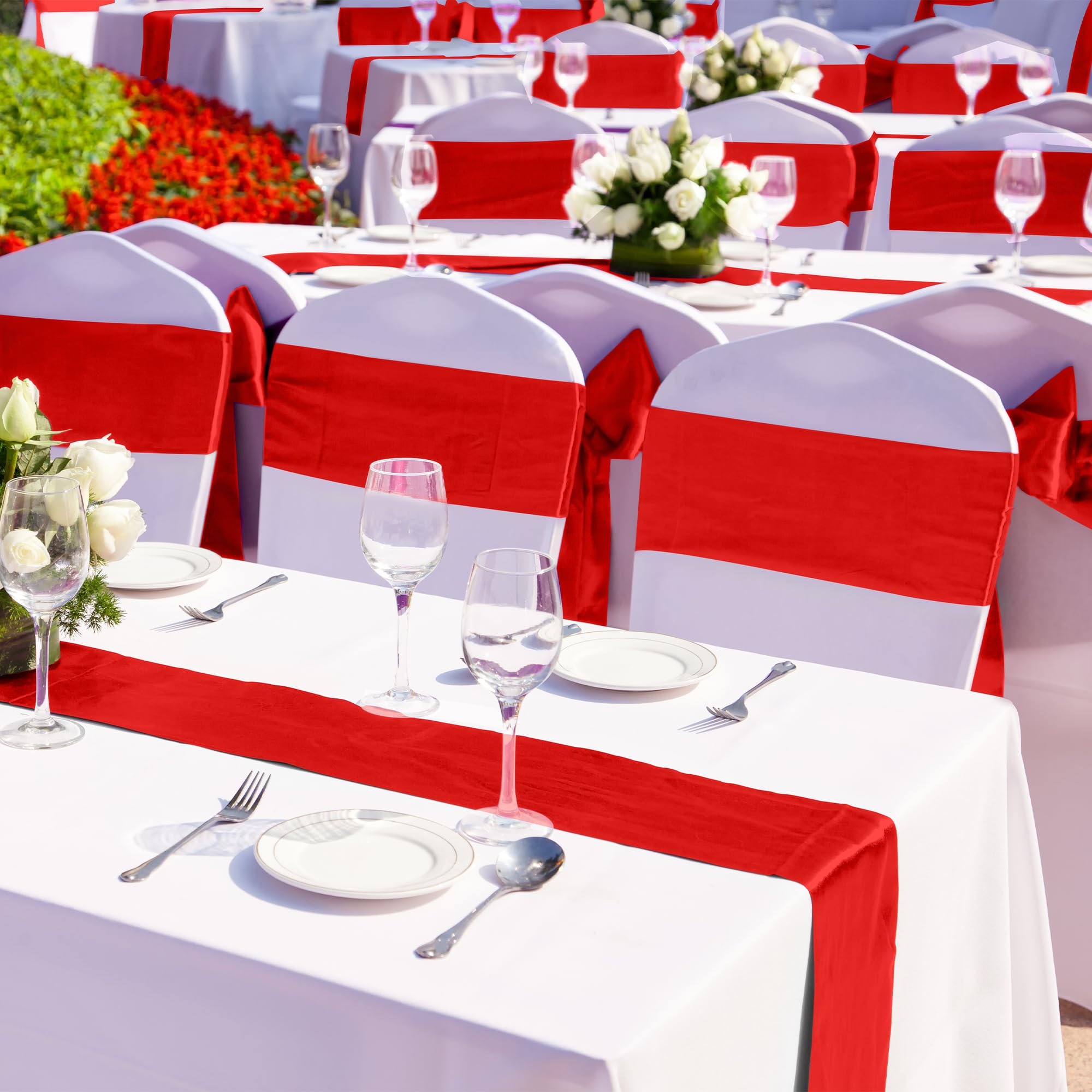 Aneco 12 Pack Satin Table Runner 12 X 108 Inch Red Long Wedding Satin Silk Table Runner For Wedding Banquet Graduations Birthday